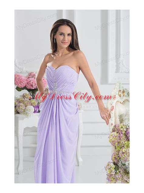 Column Sweetheart Floor Length Ruching Lavender Prom Dress
