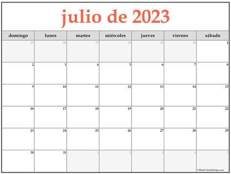 Calendario Julio 2023