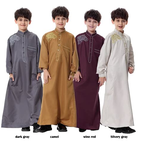 Muslim Thobe Arab Boy Abaya Kid Long Sleeve Thawb Caftan Muslim Child