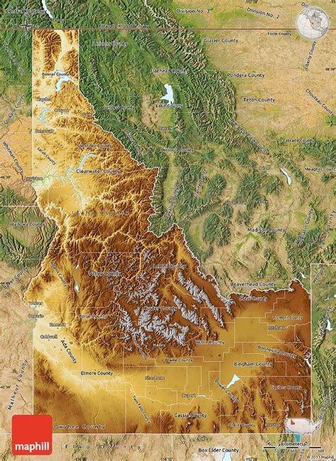Physical Map Of Idaho Satellite Outside