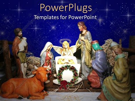 Powerpoint Template Nativity Scene With Angel And Christmas Wreath 21266