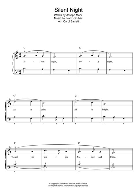 Share, download and print free sheet music for piano, guitar, flute and more with the world's largest community of sheet music creators, composers, performers, music teachers, students, beginners, artists and other musicians easy piano arrangement of silent night from www.musicditties.com. Silent Night sheet music by Franz Gruber (Piano & Vocal - 112497)