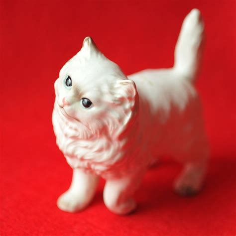White Persian Cat Blue Eyes Antique Ceramic By Thecatstudio Persian
