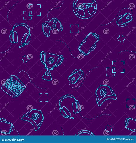 Gaming Gadgets Seamless Pattern Outline Esports Pc And Console Games