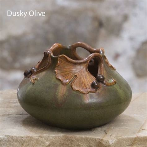 Ginkgo Branch Dusky Olive Vase By Ephraim Pottery Ceramics Pottery Vase