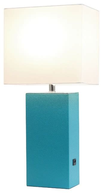 Elegant Designs Modern Leather Table Lamp With Usb And White Shade