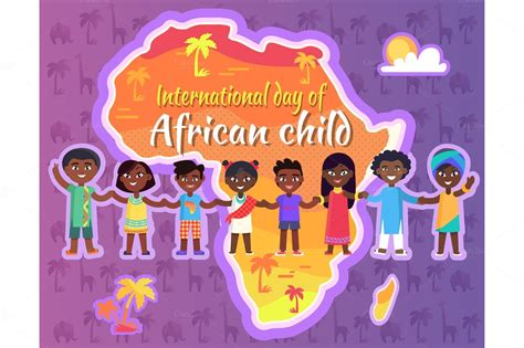 International Day Of African Child Bright Poster Animal Illustrations