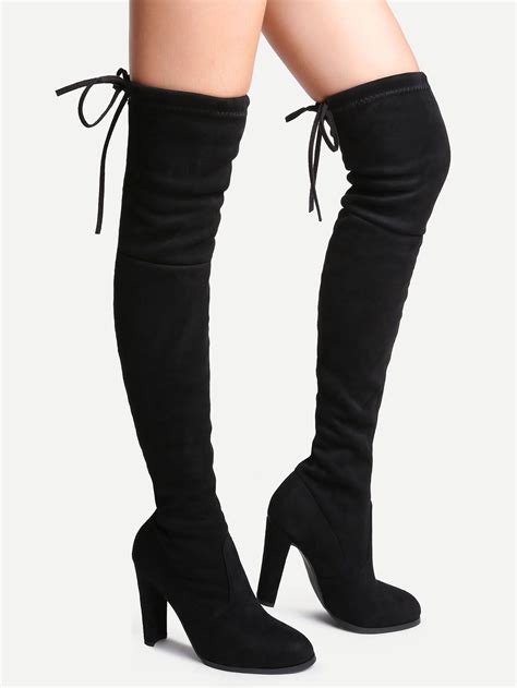 Black Suede Point Toe Lace Up Over The Knee Boots Cuissardes Cuissarde Talon Chaussure Fashion