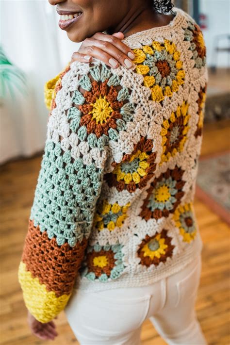 Joan Granny Sweater Free Granny Square Crochet Pullover Pattern TL