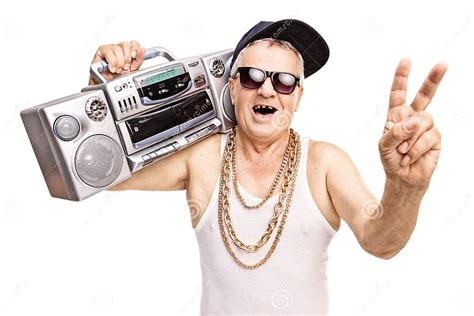 Toothless Senior Rapper Holding A Boombox Stock Photo Image Of Ghetto