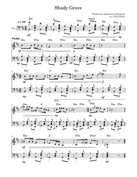 Shady Grove Sheet Music For Piano Violin Solo