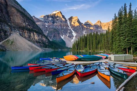 Moraine Lake Canoes Print Banff National Park Alberta Canada