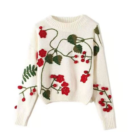 Women Flower Knitted Sweater Luxury Designer Embroidered Flowers Womens