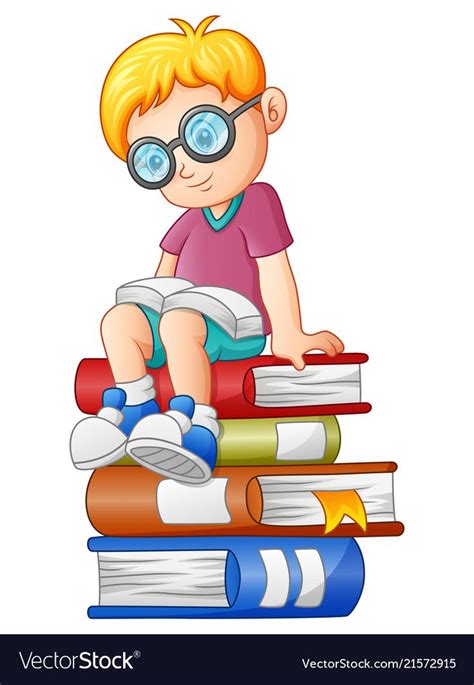 Illustration Of Little Boy Reading Book On The Stack Of Book Download