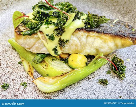 Pan Fried Seabass With Mediterranean Style Sauteed Fennel Stock Image Image Of Bass Health