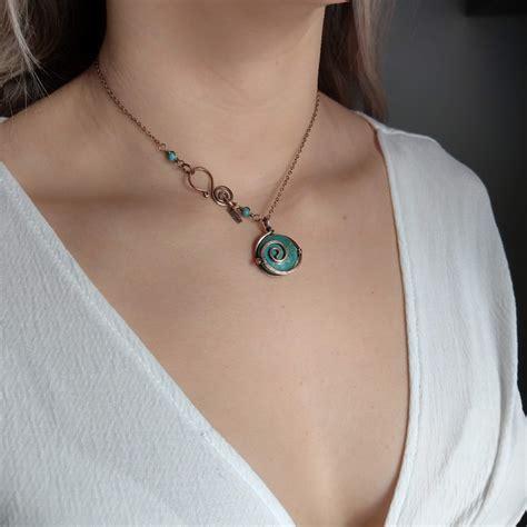 Turquoise Copper Pendant Round Pendant Gemstone Necklace Etsy