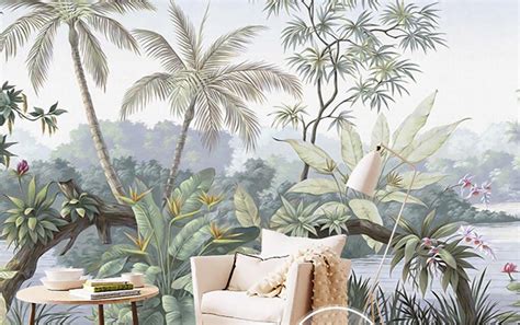 Oil Painting Tropical Rainforest Wallpaper Wall Mural Jungle Etsy In