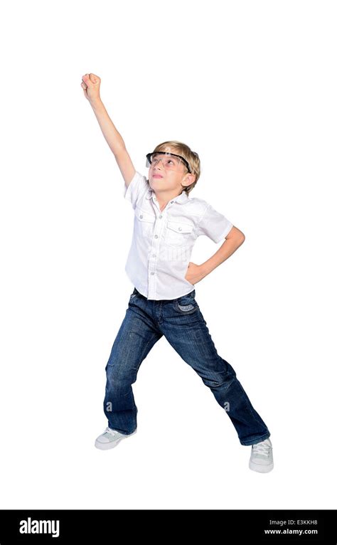 Happy And Strong Young Boy On White Stock Photo Alamy