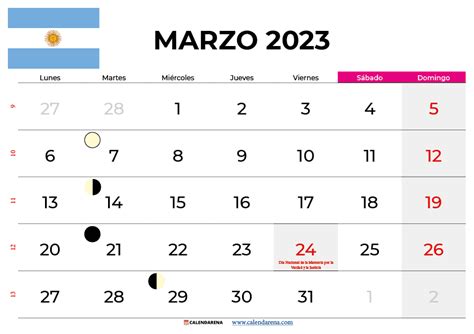 Descargar Calendario Marzo 2023 Argentina Para Imprimir