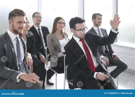 Manager Asks A Question At A Business Meeting Stock Image Image Of