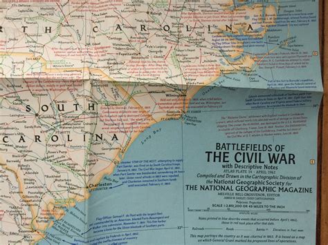 1961 Map Of Battlefields Of The Civil War National Geographic Etsy