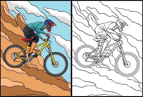 Mountain Biker Coloring Page Colored Illustration Vector Art At Vecteezy