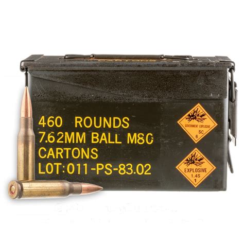 762x51mm M80 146 Grain Fmj Pmc Surplus In Ammo Can 50 Cal 460