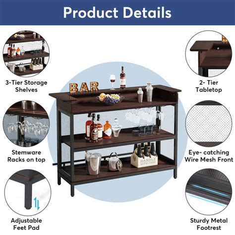 Tribesigns Home Bar Unit 3 Tier Liquor Bar Table With Stemware Rack