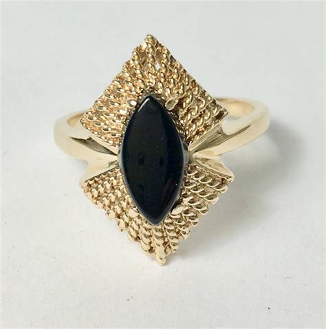 10k Vintage Marquise Black Onyx Ring By Ndluxury On Etsy Black Onyx