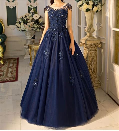 Buy Elegant Navy Blue Ball Gown Prom Dresses 2018 Hot