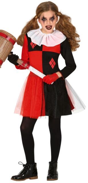Girls Evil Harlequin Scary Halloween Fancy Dress Costume Outfit 5 12