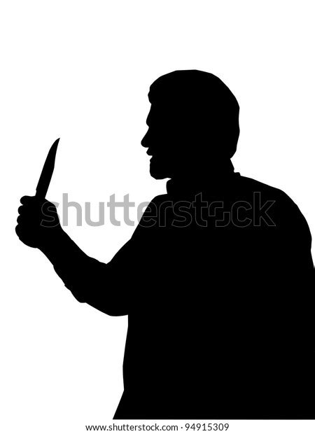 Silhouette Man Holding Knife One Hand Stock Illustration 94915309