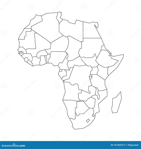 Political Map Of Africa Simplified Black Wireframe Outline Stock
