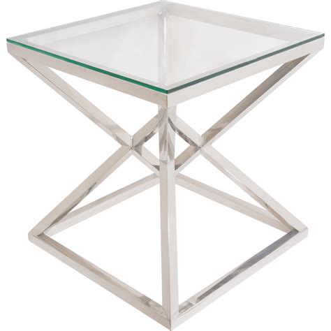 Phoenix Luxury Glass Side Table Chrome Base Glamour Bedside Table Belle Fierté