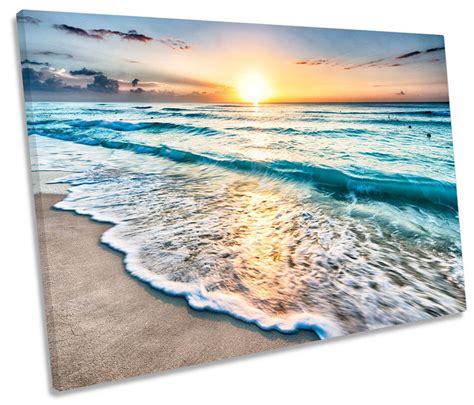 Beach Sunset Seascape Single Canvas Wall Art Framed Print