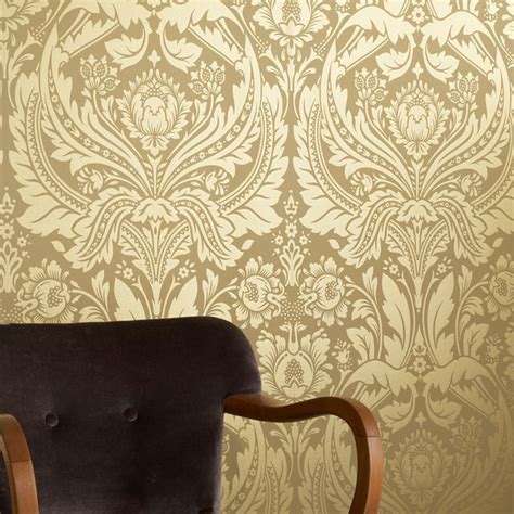 Graham Brown Desire Shimmer Damask Motif Pattern Gold Wallpaper 50 026