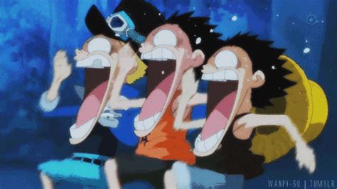 Three Cartoon Characters With Their Mouths Open In Front Of A Blue
