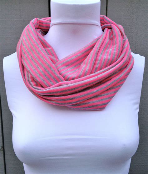 Pink Stripe Infinity Scarf In Soft Cotton Knit Stripe Infinity Scarf