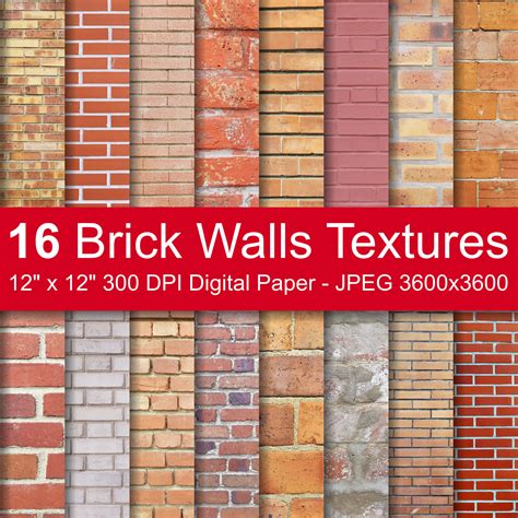16 Brick Walls Textures Digital Paper Pack With New Old And Vintage