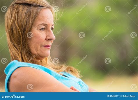 Sad Lonely Mature Woman Outdoor Stock Image Image Of Depression