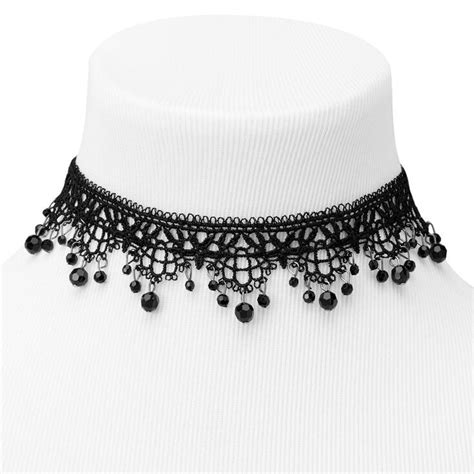 Beaded Lace Ornate Choker Necklace Black In 2021 Black Lace Choker