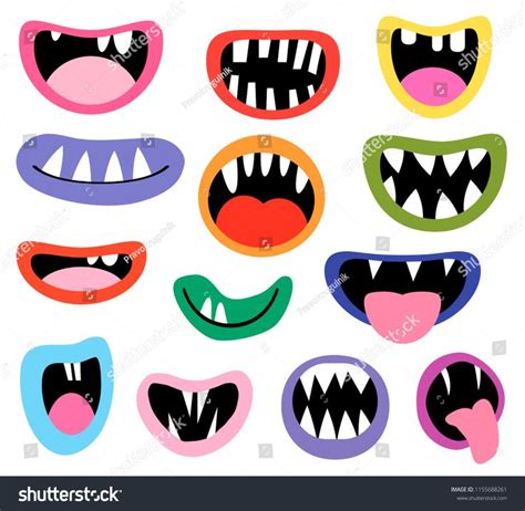 Funny Vector Monster Mouths Open And Closed With Tongues And Teeth For