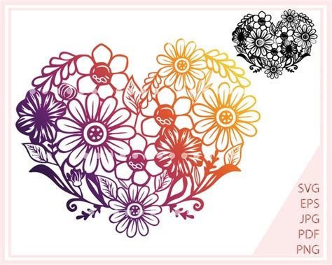 Floral Heart Svg Heart Svg File For Cricut Heart Silhouette Etsy