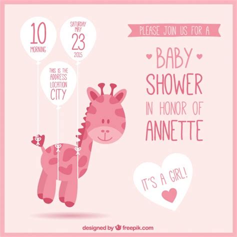 pink baby shower invitation   giraffe vector