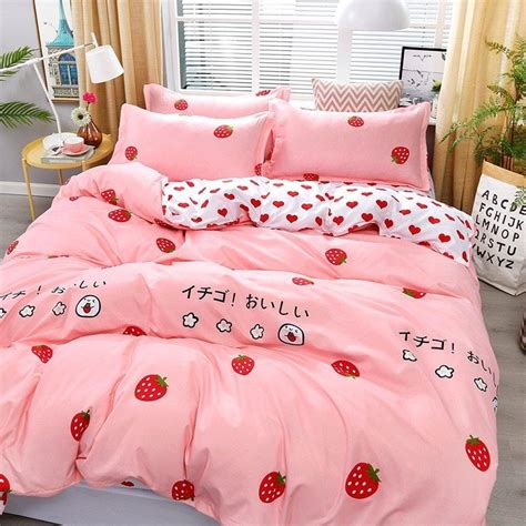 Our kids' bedding category offers a great selection of kids' comforters & sets and more. 4pcs Pink Strawberry kawaii Bedding Set Luxury Queen Size ...