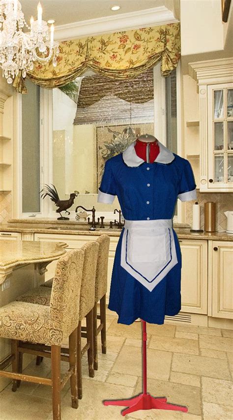 Blue And White Retro Diner Waitress Uniform Dress Hostess Pinup