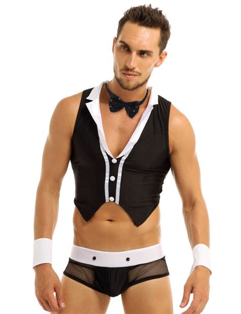 Sexy Men Lingerie Waiter Tuxedo Costume Maid Fancy Dress Underwear Outfit Ebay