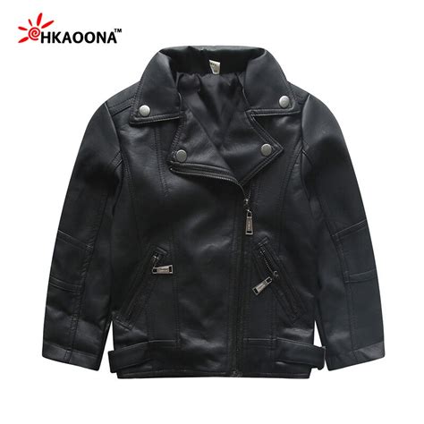 Childrens Pu Jacket Fashion Lapel Black Jacket For Baby Boys Girls Pu