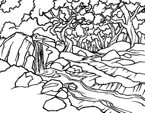 Dibujo de Paisaje de bosque con un río para Colorear ...