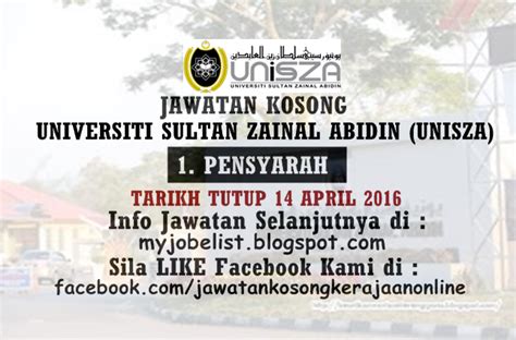 The university is a creature of the act of parliament known as the universities and university colleges act 1971. Jawatan Kosong di Universiti Sultan Zainal Abidin (UNISZA ...